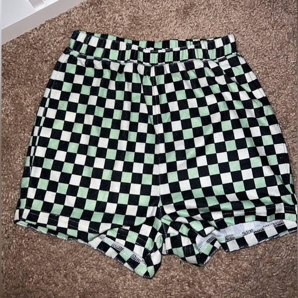White Fox Tulum Vacay Mini Shorts Green Check Size XS - Picture 1 of 3